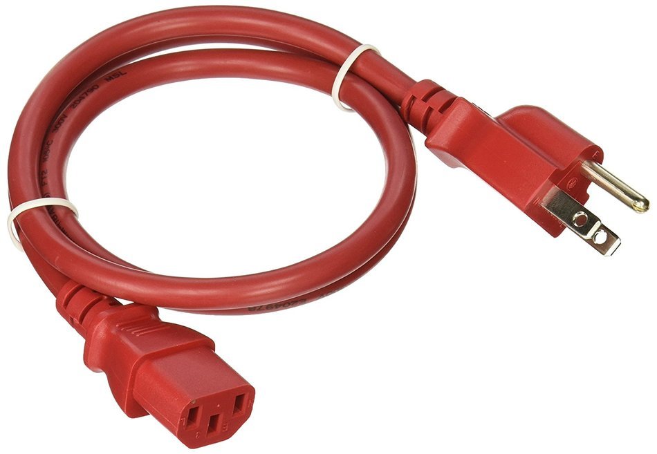 GearIt 18 AWG Universal Power Cord NEMA 5-15P to IEC320 C13 [UL Listed], Red (1 Foot/0.3 Meters) N18