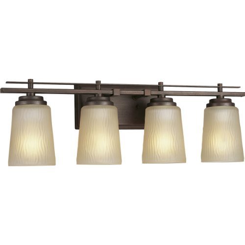 Progress Lighting P3095-88 4-Light Bath Bracket with Etched Light Topaz Glass, Heirloom by Progress Lighting
