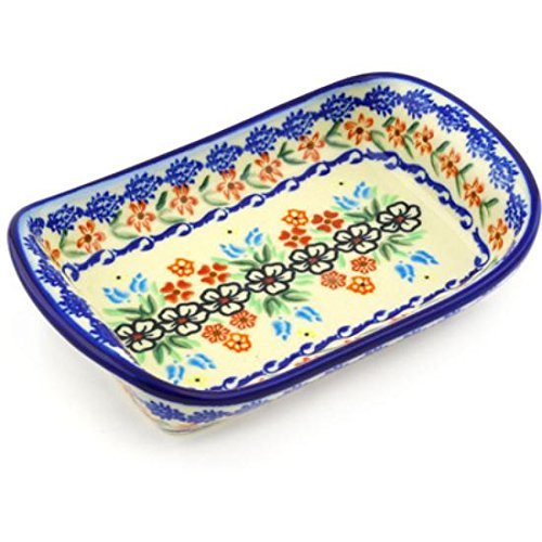Ceramika Bona H2074G Polish Pottery Ceramic Platter with Handles Hand Painted, 7-Inch