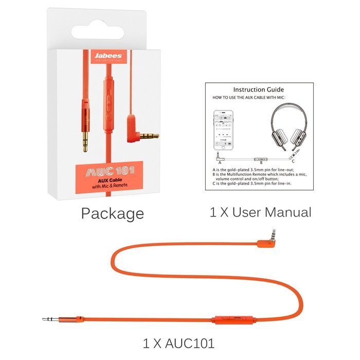Jabees Universal 3.5mm Replacement Audio Cable with In-Line Remote and Microphone, 3-Feet - Green N22