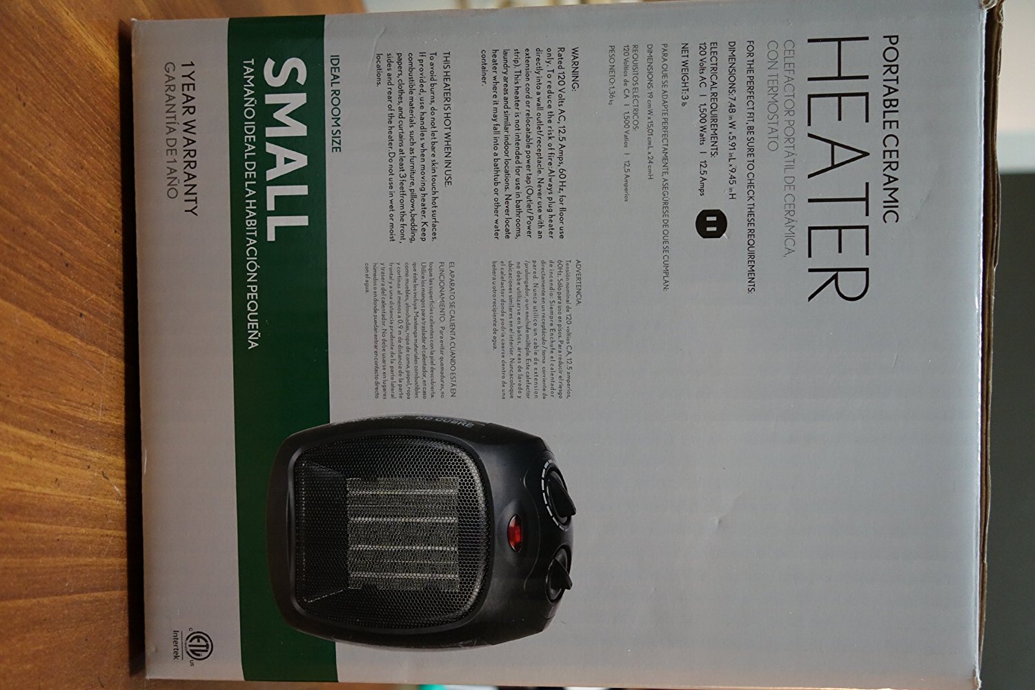 Intertek 1500 Watt Ceramic Electric Portable Heater (Black) N5 free