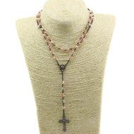 AB Crytal Beads Vintage Rosary Pink Catholic Necklace Religious Church N4