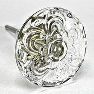 Furniture Knob, Antique Glass Drawer Pulls and Cabinet Door pulls 6-Pack T100M Small 35mm Clear Embossed Daisy... N5