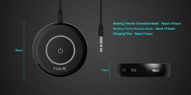Havit HV-BT018 Bluetooth 4.1 Transmitter Receiver, Mini Wireless Portable Bluetooth Adapter to 3.5mm Audio Devices... N7