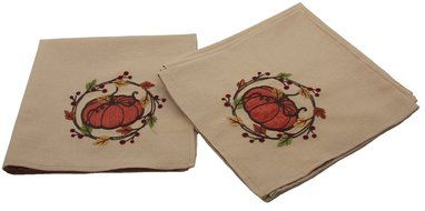 Manor Luxe Rustic Pumpkin Wreath Fall Napkins (Set of 4), 18 x 18"