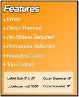 3 Inch Core - 2 x 1.5 Zebra Compatible Direct Thermal Labels 10 Rolls for Zebra Industrial Printer S4M Z4M 105SE... N3