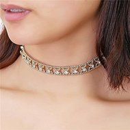 Women Gold Choker Collar Bow Rhinestone Crystal Pendant Chain Necklace Jewelry F