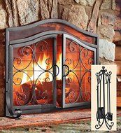 Small Crest Fireplace Screen With Doors And Tool Set, in Copper Finish N3