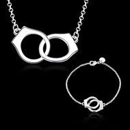 925 Silver Plated Fashion Vintage Women Handcuffs Necklace Bracelet Jewelry Set N8