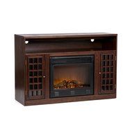 Asian Inspired Media Console with Electric Fireplace and Glass Cabinet Doors - Narita N2