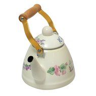 JustNile Country-Style Decorative Enameled iron Tea Kettle with Vintage Wooden Handle - 1.2 Quarts, Navy Blue... N2