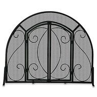 Black Wrought Iron Single-Panel Fireplace Screen with Doors