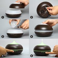 M.E.R.A. Aromatherapy Diffuser 300 ml Dark Wood Grain Ultrasonic Essential Oil Diffuser 7 Changed LED Lights Color... N3