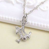 fashion silver Dolphin pendant Necklace plated chain rhinestone jumping double N2