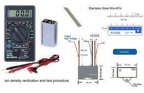Negative ion generator 12VDC, 9.5KV. module, with Multimeter for ionizer Density Verification. HVAC module