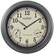 New LA CROSSE TECHNOLOGY WT-3181P Indoor/Outdoor 18" Atomic Wall Clock with Thermometer Hygrometer