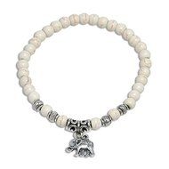 White Turquoise 6MM Beads Tibet Silver Charm Elephant Pendant Elastic Bracelet N2