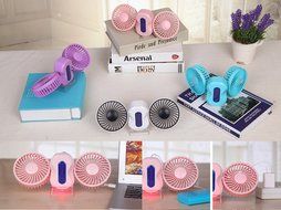 Bluestar Couples Mini Fan Dual Head Portable USB Rechargeable Personal Fan Quiet Operation Desktop Fan with LED... N2