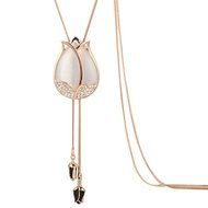 Striking Women's Beauty Tulip Flower Pendant Crystal Rhinestones Long Necklace White N2