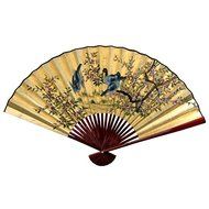 30-inch Wide Gold Leaf Birds and Flowers Fan