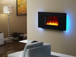PuraFlame Galena Black 36 inch Remote Control Portable &amp; Wall-mounted Flat Panel Fireplace Heater, 13 Multi-color...