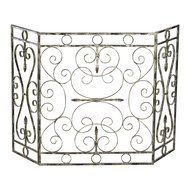 Decorative Iron Fireplace Screen Scrolled Metal Antique White Distressed
