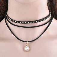Vintage Retro Black Velvet Crystal Charm Pendant Choker Necklace Gothic Jewelry N5