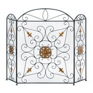 GHP Home 3-Panel Iron Mesh Splendor Fireplace Screen Embellished With Golden Ornaments