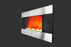 36 inch Wall Mount Stainless Panel Electric Fireplace Space Heater With Pebbles AX510DP