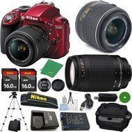 Nikon D3300 Red DSLR - International Version (No Warranty), 18-55mm f/3.5-5.6 DX VR, Nikon 70-300mm f/4-5.6G Nikkor...