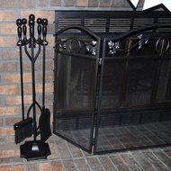 Amagabeli Fireplace Toolset 5 Pieces Wrought Iron Tools Rustic with Ball Handles , 31-inch High , Black