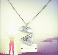 Demdaco Story Heart Pendant - Believe 32" Brass Necklace &amp; Locket N2