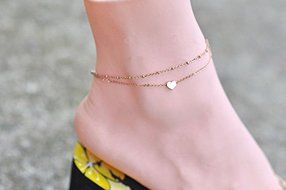 One Pcs Women Gold Love Heart Ankle Bracelet Double Layer Chain Sexy Foot Anklet