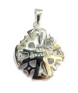 JERUSALEM CROSS Silver 925 Opal Stone with Black Enamel Pendant Zircons Crystal N3