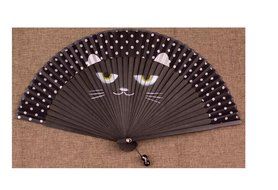 Black Cat Floding Handfan Dance Fan with Bell for Women N3