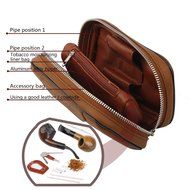 Scotte(TM) Leather pipe tobacco pouch case for 2 tobacco pipe and other accessories