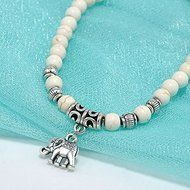 White Turquoise 6MM Beads Tibet Silver Charm Elephant Pendant Elastic Bracelet N3