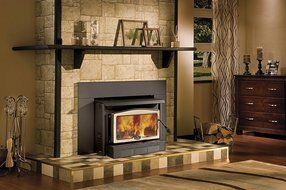 Osburn 2400 Wood Insert with Brushed Nickel Door Overlay, Medium Faceplate and Black Trim Kit (32 X 44)