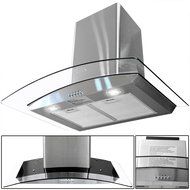 toyofmine 30" Kitchen Wall Mount Stainless Steel Glass Range Hood Stove Vents N6