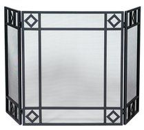 Uniflame 3 Fold Black Wrought Iron Screen - Black - Wrought Iron