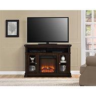 Wood Veneer Brooklyn Fireplace 50'' TV Console, LED Lights, 1400 Watts, 2 Glass Doors, Espresso