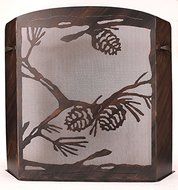 Small Fireplace Screen Pine Cone Scene With Burnt Sienna Finish
