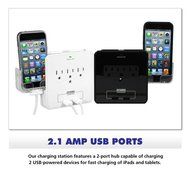 RND Power Solutions Wall Power Station includes 3 AC Plugs and 2 USB ports with Surge Protection and 2 slide-out... N2