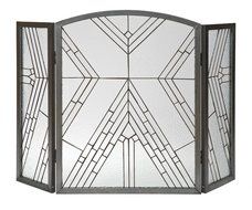 Panacea Products 15190 Wright Glass 3-Panel Fireplace Screen, Antique Iron