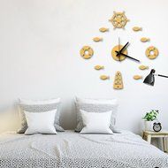 MuLuo Mediterranean DIY Rudder Fish Lifebuoy Wall Clock 3D Wall Stickers Watches Home Decor silver N2