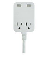 GE USB Charging Extension Cord with Surge Protection, 2 Outlet, 2 USB, 2.4A/12W, 12 ft. Cord, White, 32089 N2