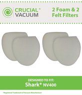4 Shark NV400 Foam &amp; Felt Filters, Part # XFF400, Designed &amp; Engineered by Crucial Vacuum