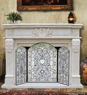 Makenier Vintage Tiffany Style Stained Art Glass Decorative 3-panel Fireplace Folding Screen Firewall N7