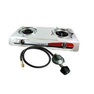 Portable Propane Gas Stove 2 Double Burner Range BBQ and New Regulator Hose N2