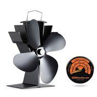 17% Fuel Cost Saving Original Top Heat Powered Eco Stove Fan 4 Blade Aluminum Black for Gas Coal Pellet Log Wood...